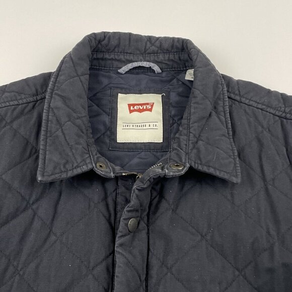 Levi’s Diamond Quilted Jacket Men’s L Navy Blue Insulated Snap Up Coat Cotton - Picture 12 of 12